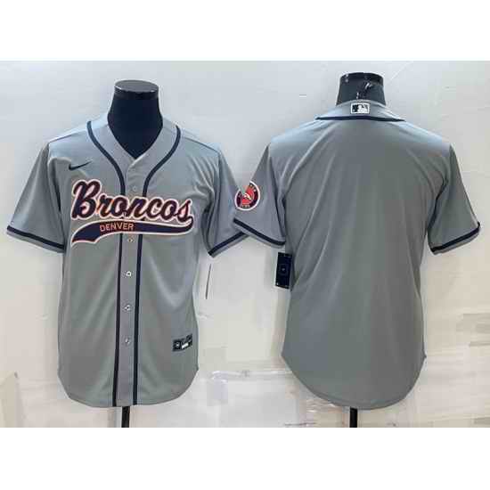Men Denver Broncos Blank Grey With Patch Cool Base Stitched Baseball Jersey